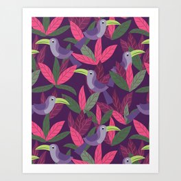 Toucan Jungle Pink Purple Art Print
