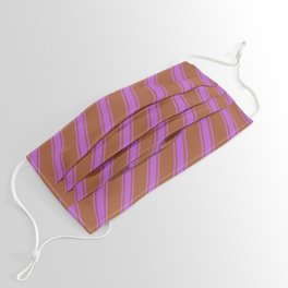 [ Thumbnail: Sienna and Orchid Colored Pattern of Stripes Face Mask ]