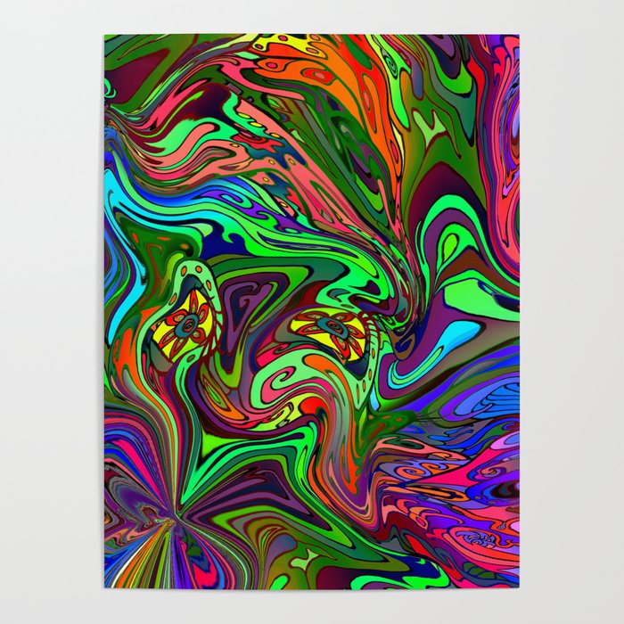 Converging Colorful Swirls Psychedelic Pattern Poster