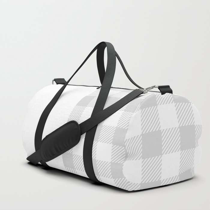 Buffalo Plaid Gingham on Silver Grey and White Vertical Split Duffle Bag