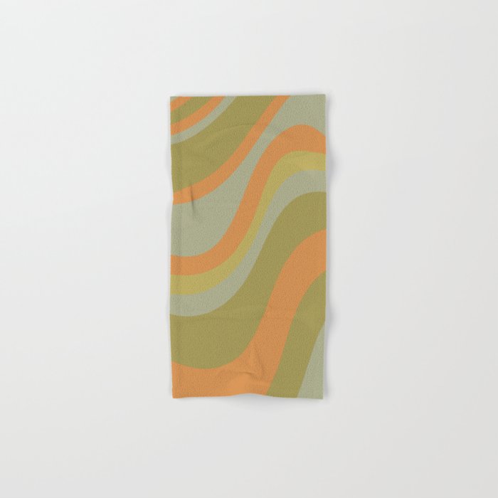 Retro Waves Abstract Pattern Celadon Green Orange Hand & Bath Towel