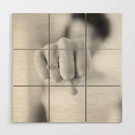 I am a badass; girl power; girls rule femalte fist pump portrait black and white photograph - photography - photographs Wood Wall Art