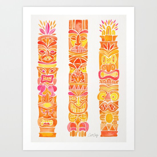 Tiki Totems – Orange Ombré Art Print