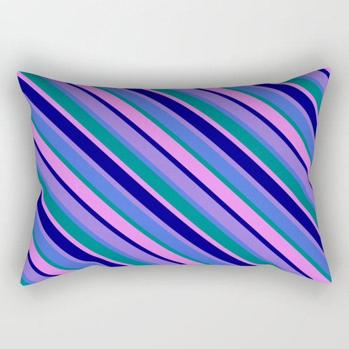 Purple, Royal Blue, Teal, Violet & Blue Colored Stripes/Lines Pattern Rectangular Pillow
