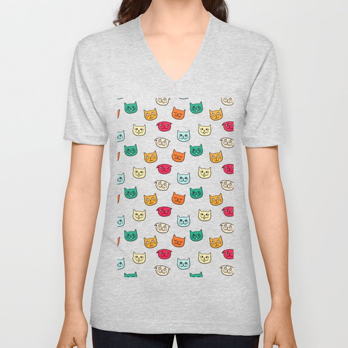 Cat heads in colors V Neck T Shirt