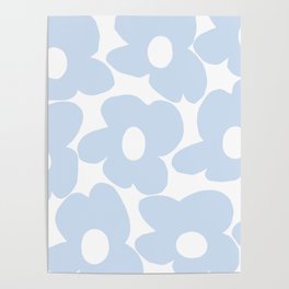 Large Baby Blue Retro Flowers White Background #decor #society6 #buyart Poster