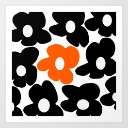 Large Orange and Black Retro Flowers White Background #decor #society6 #buyart Art Print