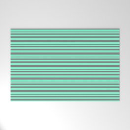 [ Thumbnail: Grey and Aquamarine Colored Striped/Lined Pattern Welcome Mat ]