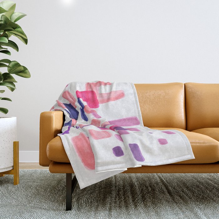 Mid Century Modern Abstract Organic Pattern Shapes Colorful Pastel Pink Purple Throw Blanket