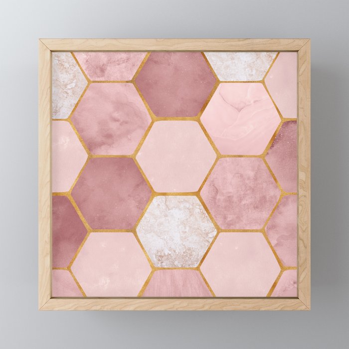 Pink and Gold Hexagon Quartz Framed Mini Art Print