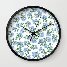 Hydrangea blue flowers, botanicals, blue and white floral Wall Clock