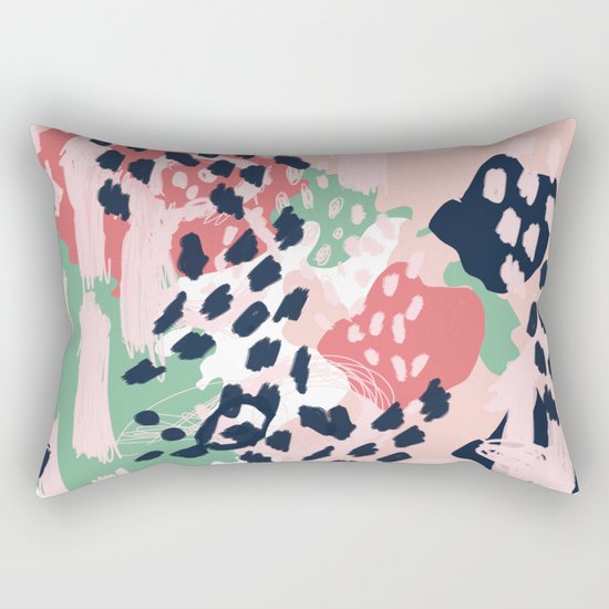 Brooklin - abstract minimal pink coral navy painting home decor abstract charlotte winter art Rectangular Pillow
