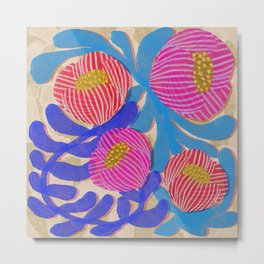 Big Pink and Blue Florals Metal Print | Retrobotanicals, Watercolor, Turquoise, Florals, Acrylic, Curated, Red, Classicblue, Botanical, Stripes 