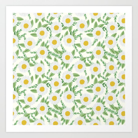 Daisies botanical floral print minimal flowers basic florals pattern charlotte winter Art Print