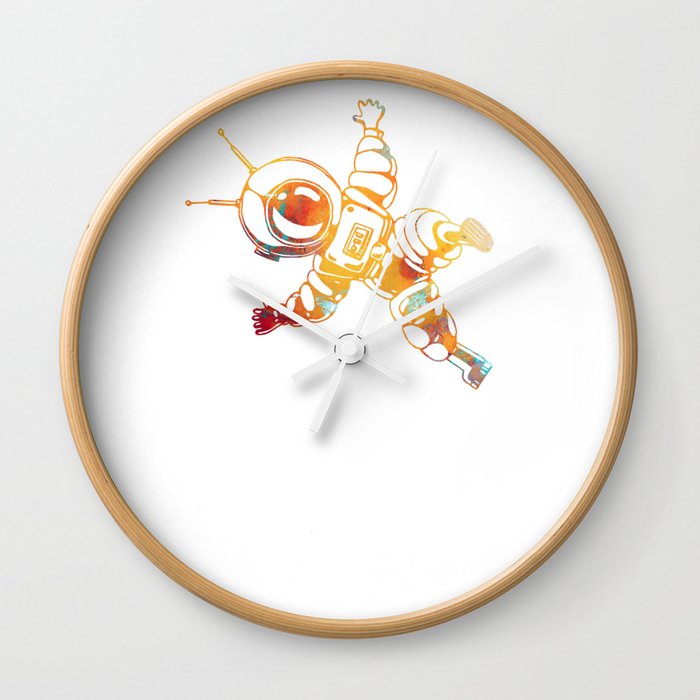 Orange Astronaut Cosmonaut Spaceman Funny Galaxy Space Wall Clock By Dimodesigns