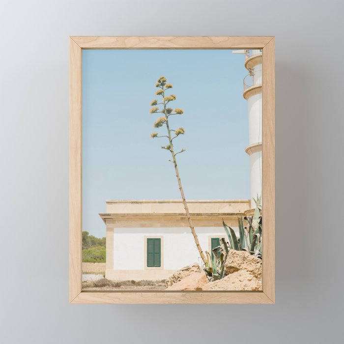 Travel photography print - Mallorca Spain - Light house  Framed Mini Art Print