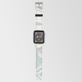 Seamless tropical pattern with flowers Orchid, Fleur de lis, leaves and Parrot Cockatoo. Vintage illustration in vintage style.  Apple Watch Band