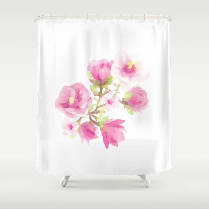 Watercolor Magnolias Shower Curtain