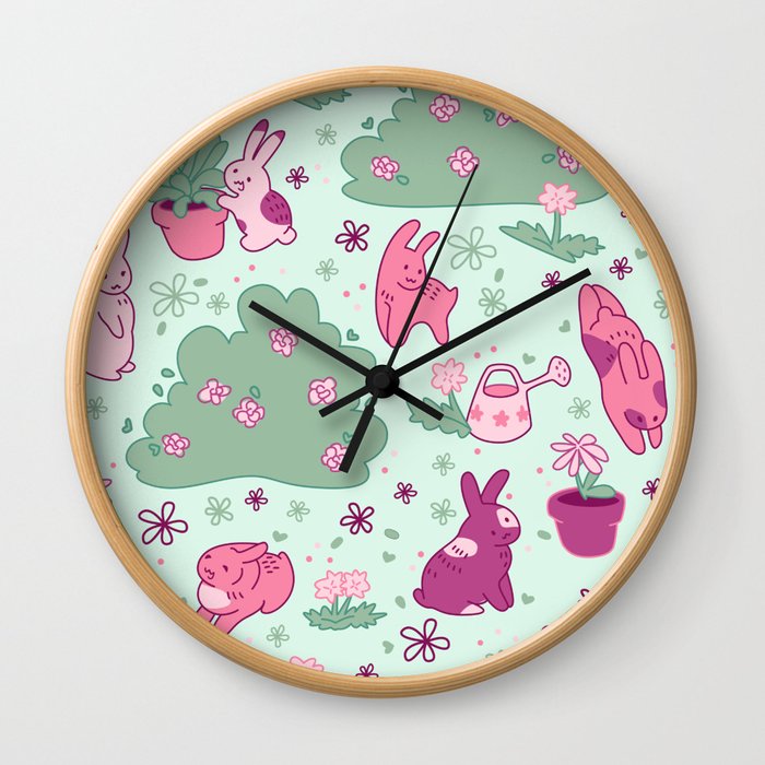 Pink Bunny Pattern Wall Clock