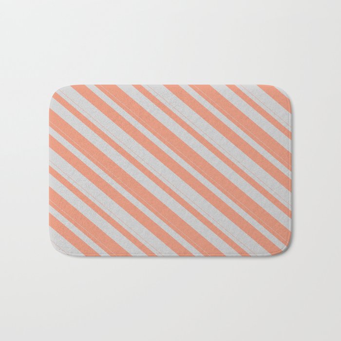 Light Gray & Dark Salmon Colored Lines/Stripes Pattern Bath Mat