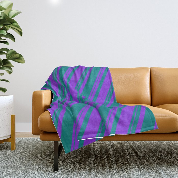 Purple & Teal Colored Stripes Pattern Throw Blanket