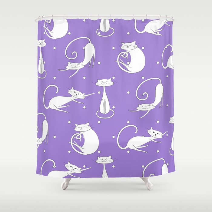 French Cats - White Cats on a Purple Background Shower Curtain