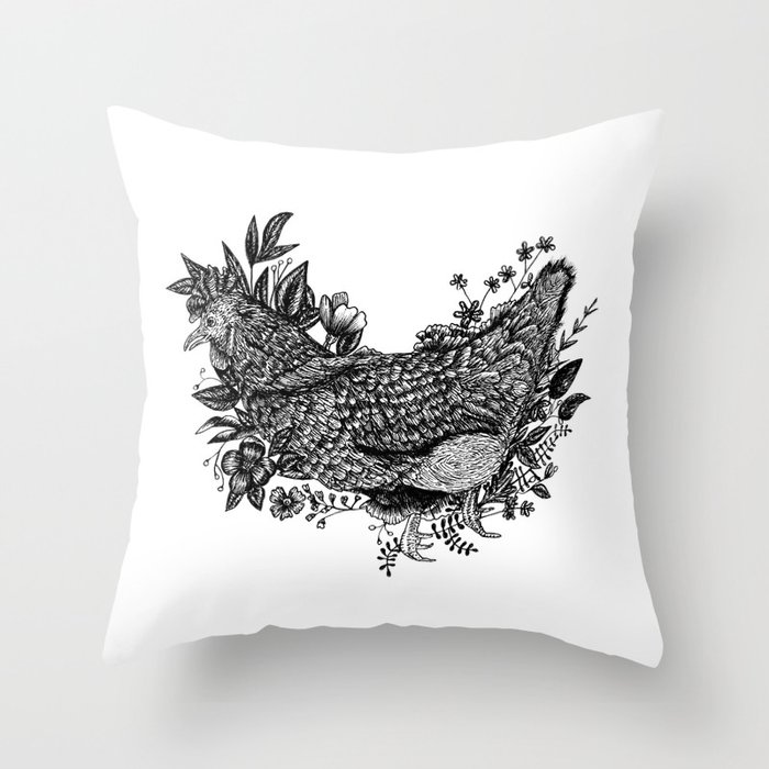 Rooster in leaves Throw Pillow
