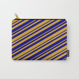 [ Thumbnail: Goldenrod & Dark Blue Colored Lined/Striped Pattern Carry-All Pouch ]