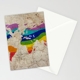 Rainbow color painted world map on dirty old grunge cement wall Stationery Card