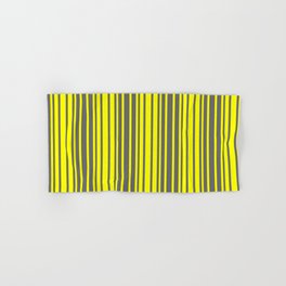 [ Thumbnail: Yellow and Dim Grey Colored Stripes/Lines Pattern Hand & Bath Towel ]