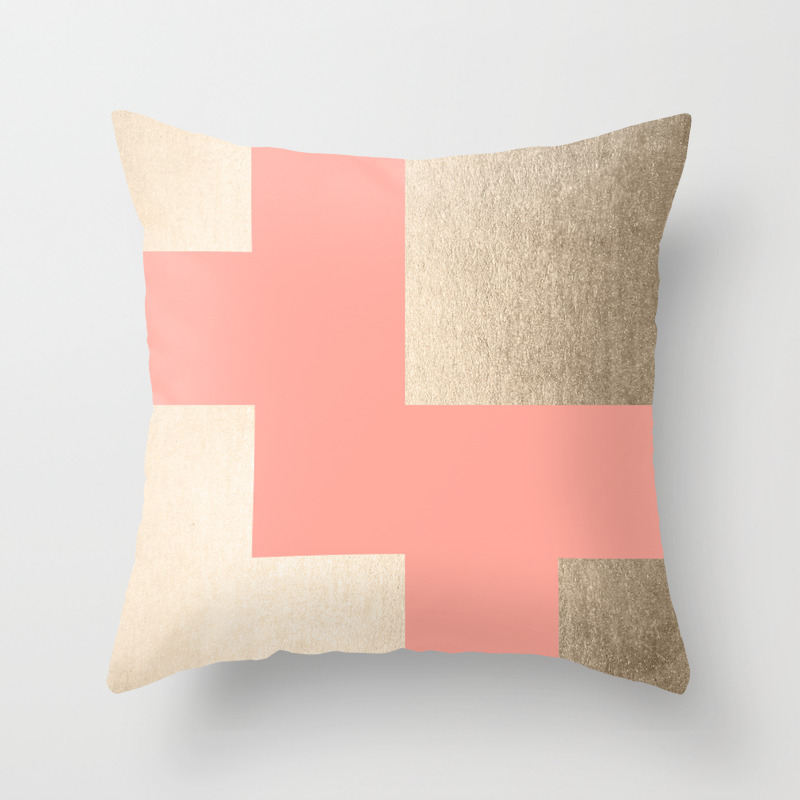 Simply Geometric White Gold Sands On Salmon Pink Throw Pillow By Followmeinstead Society6