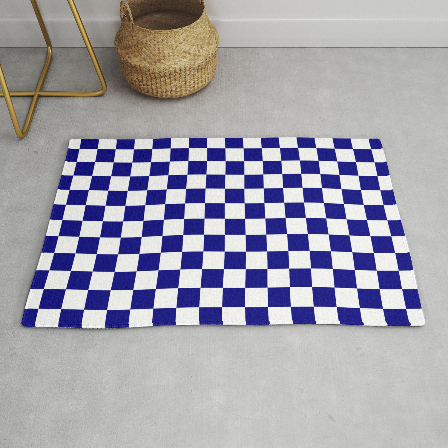 Navy Blue And White Large Check Rug By Podartist Society6