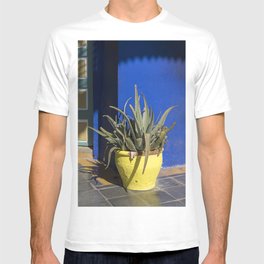 Yellow flower-pot and blue wall, Morocco T-shirt