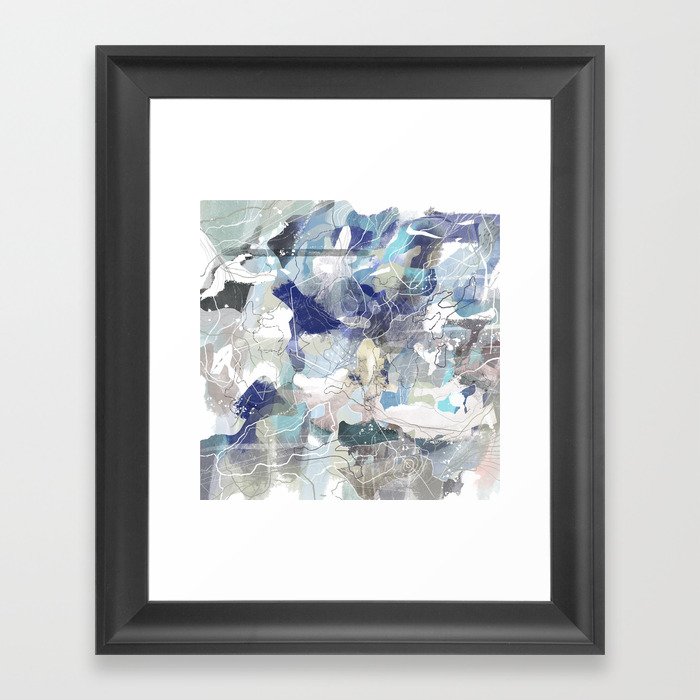 Abstract Map Blue Framed Art Print