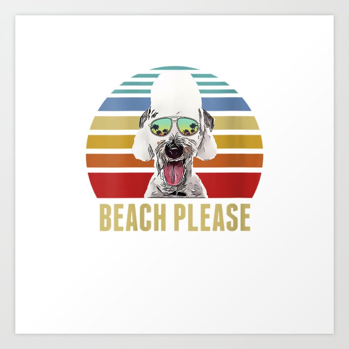 Womens Beach Please Bedlington Terrier Dog Funny Summer V-Neck T-Shirt Art Print