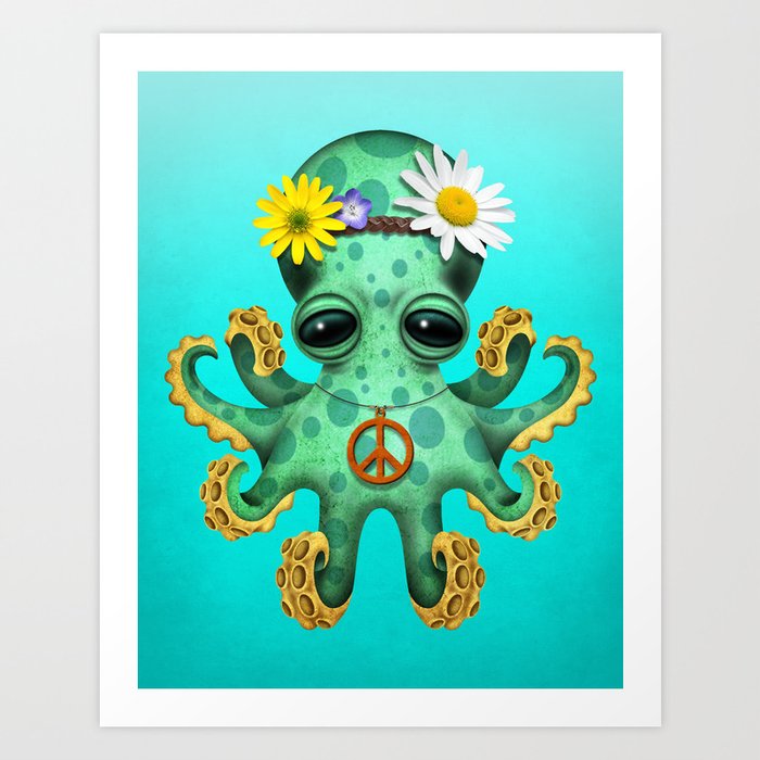 Cute Baby Octopus Hippie Art Print By Jeffbartels Society6