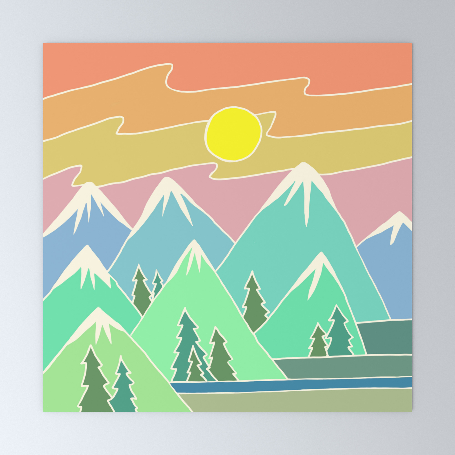 Mountain Scene Digital Drawing Mountains Sunset Mountain Range Mini Art Print By Junepoppiesdesigns Society6