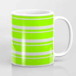 [ Thumbnail: Green and Light Grey Colored Pattern of Stripes Coffee Mug ]