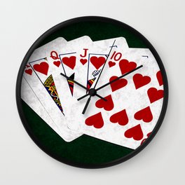 Poker Royal Flush Hearts Wall Clock