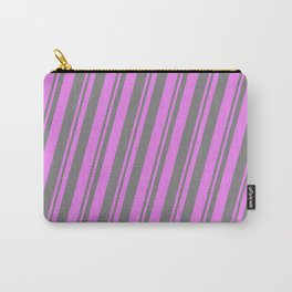 [ Thumbnail: Violet & Gray Colored Lines Pattern Carry-All Pouch ]