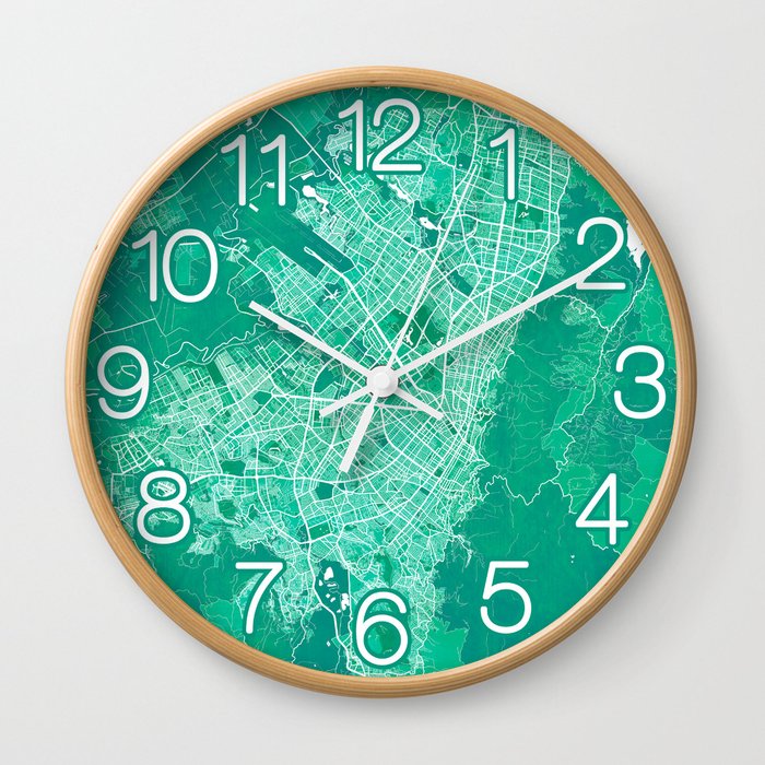 Bogota City Map of Colombia - Watercolor Wall Clock