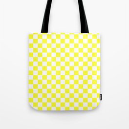 White and Electric Yellow Checkerboard Tote Bag