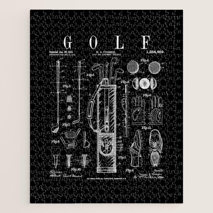 Golf Club Golfer Old Vintage Patent Drawing Print Jigsaw Puzzle by GrandeDuc Society6