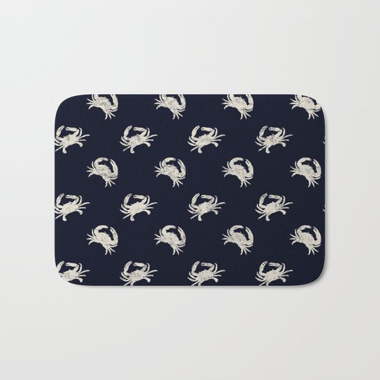 Navy blue maritime sea crab crabs shrimps pattern Bath Mat