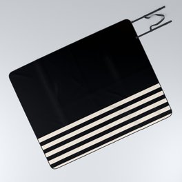Thin Cuff Stripes Minimalist Pattern in Black and Almond Cream Picnic Blanket