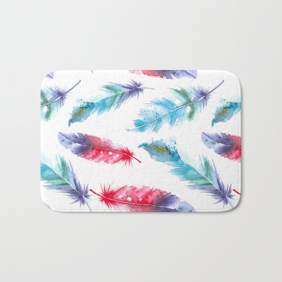 Boho Watercolor feathers Bath Mat