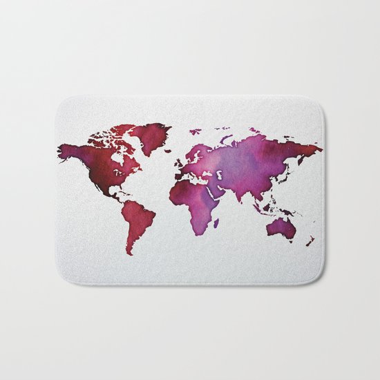 Red & Pink World Map Bath Mat