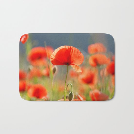 Red Poppies Flowers Bath Mat