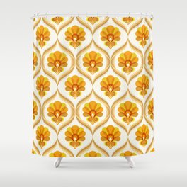 Ivory, Orange, Yellow and Brown Floral Retro Vintage Pattern Shower Curtain