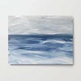 Ocean Waves Abstract Landscape - Navy Blue & Gray Metal Print | Indigo, Minimal, Art, Coastal, Ocean, Blue, Watercolor, Painting, Seascape, Minimalist 